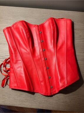Red Faux Leather Corset Top - Strapless Bustier